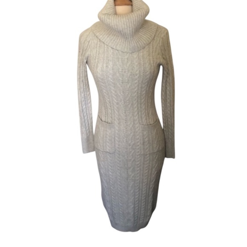 Rachel Zoe Gray/blue Maxi Turtle neck Cable knit Sweater Dress w/pockets SizeXS